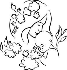 Mothers Day illustration. Mom and newborn - 767042519