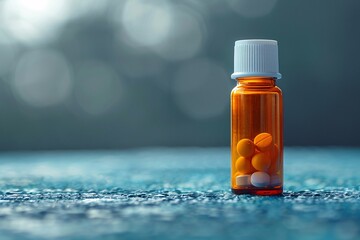 a bottle of pills on a blue surface