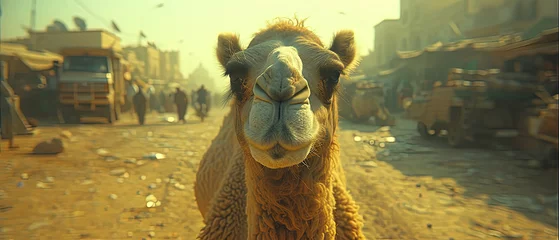 Foto op Canvas a camel that is standing in the dirt © Masum