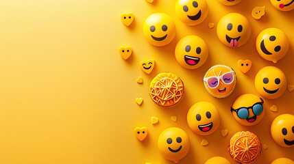 World emoji day 3d banner background. Emoji Celebration 3D Banner Background. World emoji day with a funny emojis. World smile day emojis. Mental health assessment, world mental health day concept. 