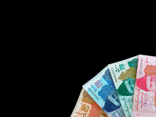 Pakistani Currency Isolated on Black Background - Pakistani Rupees. 5000,1000,500,100 Rupees