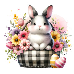 easter cute bunny on a flowers and easter cute highland cow on a flowers and easter eggs file digital download