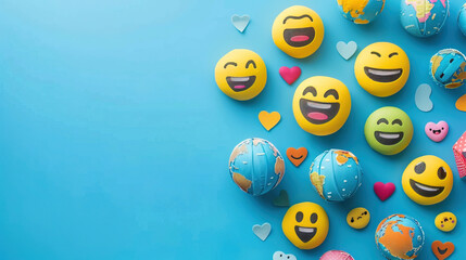 World emoji day 3d banner background. Emoji Celebration 3D Banner Background. World emoji day with a funny emojis. World smile day emojis. Mental health assessment, world mental health day concept. 