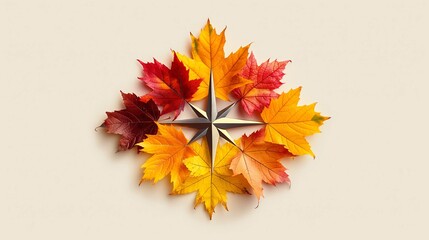 Autumn Leaf Compass Rose Icon for Navigation