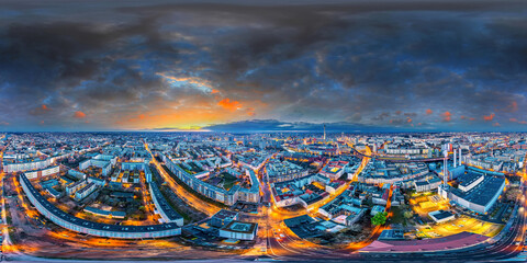 capital city Berlin Germany downtown night aerial 360° equirectangular vr