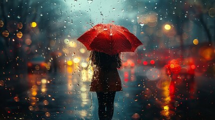 A girl strolling along the rainy street. Generative Ai