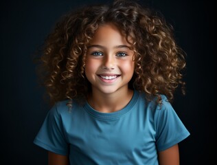 a girl with curly hair smiling