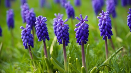 Fototapeta premium Amazing spring nature background showcases wild grape hyacinths in bloom