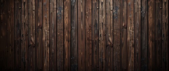 Naklejka premium Dark brown wooden wall background with texture of old wood planks, seamless pattern for interior design. Wooden wallpaper for design, presentation or web banner.