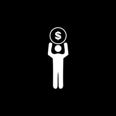 Man's thoughts. Money icon  isolated on black background
