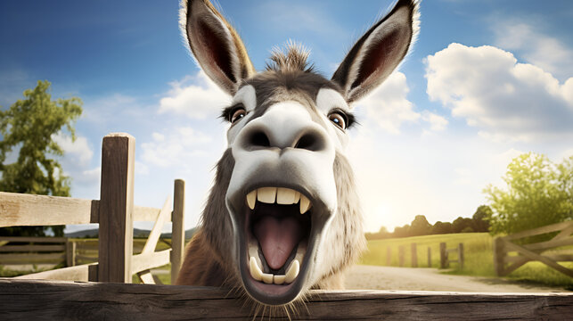 cute and funny animal character of donkey with adorable background