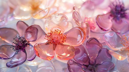 Elegant glass flowers. 3D rendering.