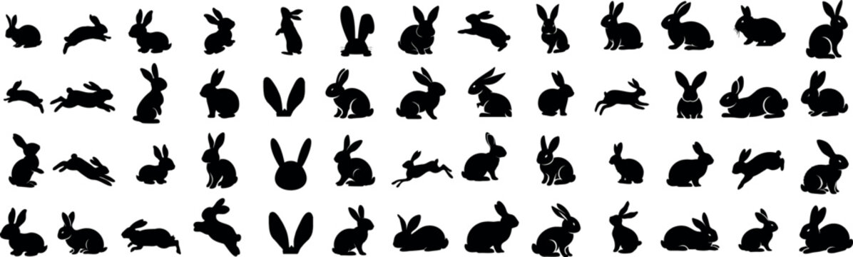 Easter rabbit silhouette vector set