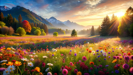 meadow flowers in early sunny