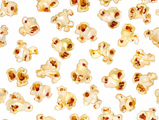 Popcorn seamless pattern pieces on white background. Perfect for snack and movie theme. Generative ai raster illustration. 