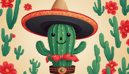 Illustration Of A Cactus In A Sombrero For Cinco De Mayo.
