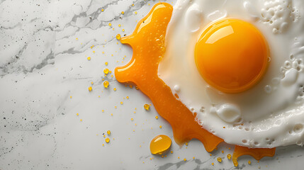 Broken egg and egg yolk on white panoramic background, generative ai - obrazy, fototapety, plakaty