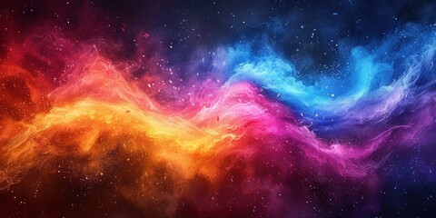 Obraz premium Vibrant Multi-Colored Terrain Under A Starry Sky Depicted In Digital Artwork