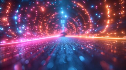 Abstract Vibrant Light Tunnel With Glowing Lines and Bokeh Effect