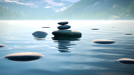 Obraz na płótnie Canvas Stones floating on water, tranquility, healthy lifestyle