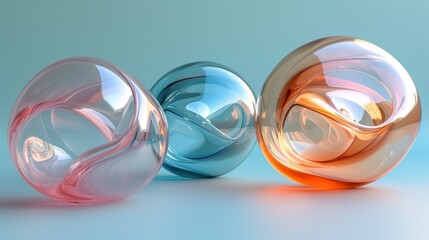 Abstract Glass Spheres With Swirling Patterns on a Blue Background