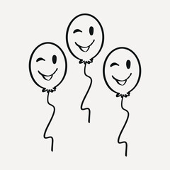balloon with happy face, doodle birthday balloon isolated on white background
