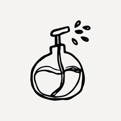 Bottle with water sprinkled doodle water