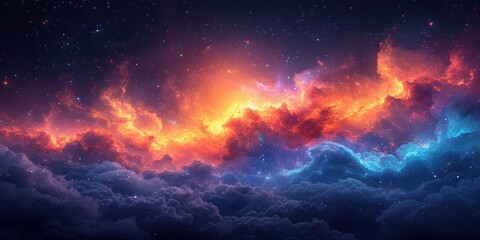Vibrant Multi-Colored Terrain Under A Starry Sky Depicted In Digital Artwork - obrazy, fototapety, plakaty