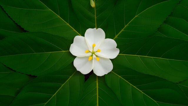 Arabian jasmine flower and leaves isolated on white background