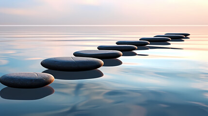 Fototapeta na wymiar Stones floating on water, tranquility, healthy lifestyle