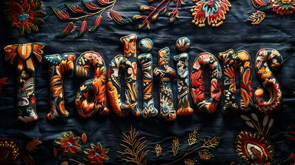 An image of a colorful background with the word "Traditions" written in bold letters captures the attention of the viewer.