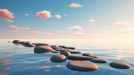 Stones floating on water, tranquility, healthy lifestyle