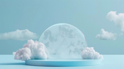 Fluffy white Clouds background podium 