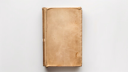 Naklejka premium Mock-up of a book with blank brown leather cover on a plain white background. Classic old book style in front view.
