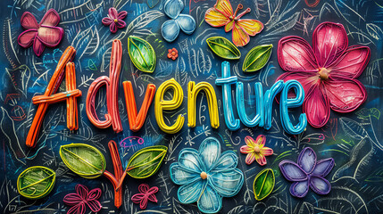 The image shows a single-colored background with the word "Adventure" written on it, evoking a sense of excitement and exploration.