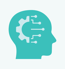 Artificial intelligence, brain, network, mind. Science, algorithm, knowledge, computation, scientist. Programming, data, language, learning. Vector icon illustration