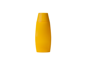 Yellow sunscreen bottle on colored background. Sunscreen concept. Skin care concept. Space for text. Mockup.