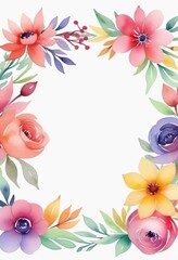 Obraz premium Floral frame watercolor drawing, template, copy space, place for text.