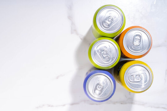 RTD Cocktail or mocktail, Ready to Drink canned beverage in colorful tin cans bottles, trendy easy way to make cocktails 