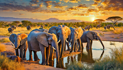 Majestic Elephants at Watering Hole