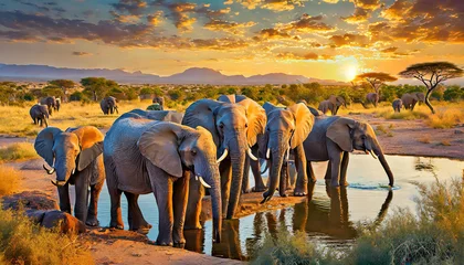 Foto op Canvas Majestic Elephants at Watering Hole © SEIJI211