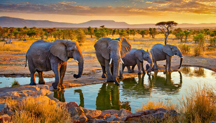 Majestic Elephants at Watering Hole