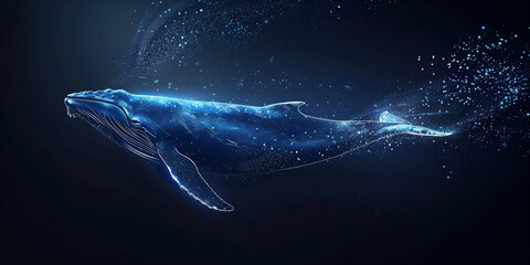 illustration of a big whale is swimming - obrazy, fototapety, plakaty
