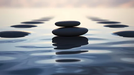 Foto op Canvas Calmness on water zen stones balance in calming reflections © xuan