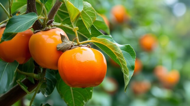 Growing persimmon harvest and producing vegetables cultivation. Concept of small eco green business organic farming gardening and healthy food