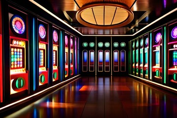 Luxury casino interior with neon lights - obrazy, fototapety, plakaty