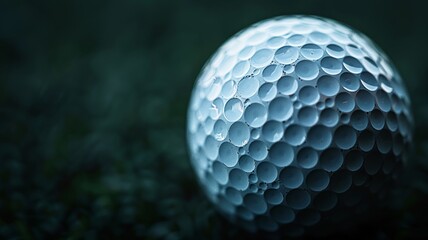Golfing precision captured in the zoomed detail of a golf ball against a dark backdrop