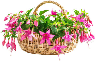 Fototapeta na wymiar Fuchsia Blossoms: Basketful of Charm isolated on transparent Background
