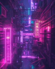 Futuristic city loop, neon and holograms, birdseye, cyber dream, 