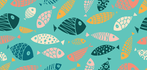 Cute fish. Kids background. Seamless pattern. Can be used in textile industry, paper, background, scrapbooking.